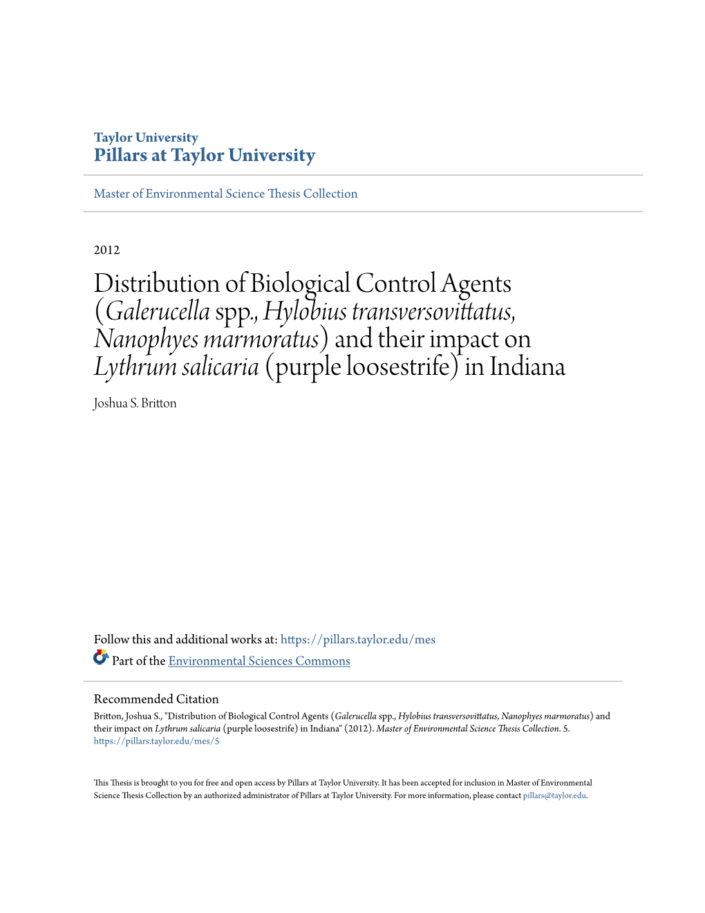 Distribution of Biological Control Agents (Galerucella Spp., Hylobius