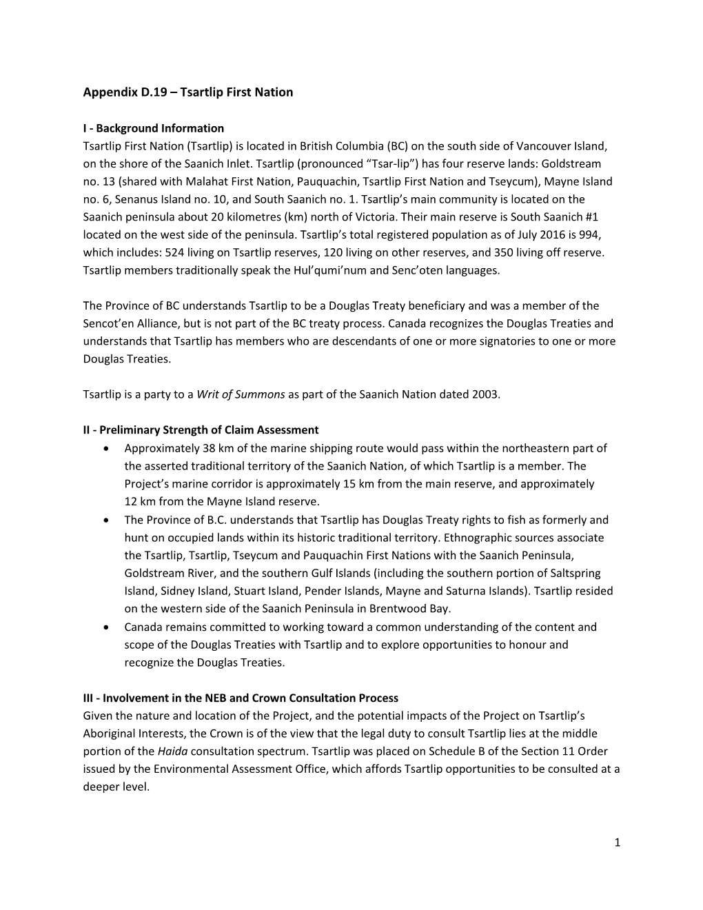 TMX Consultation Reference: Tsartlip First Nation