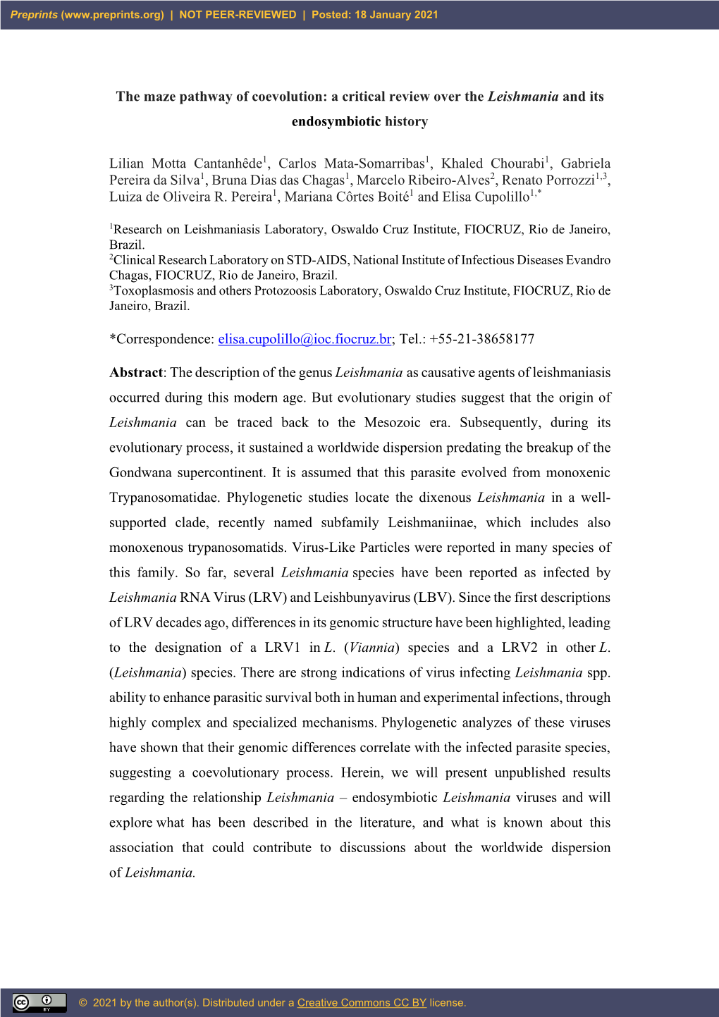 A Critical Review Over the Leishmania and Its Endosymbiotic History