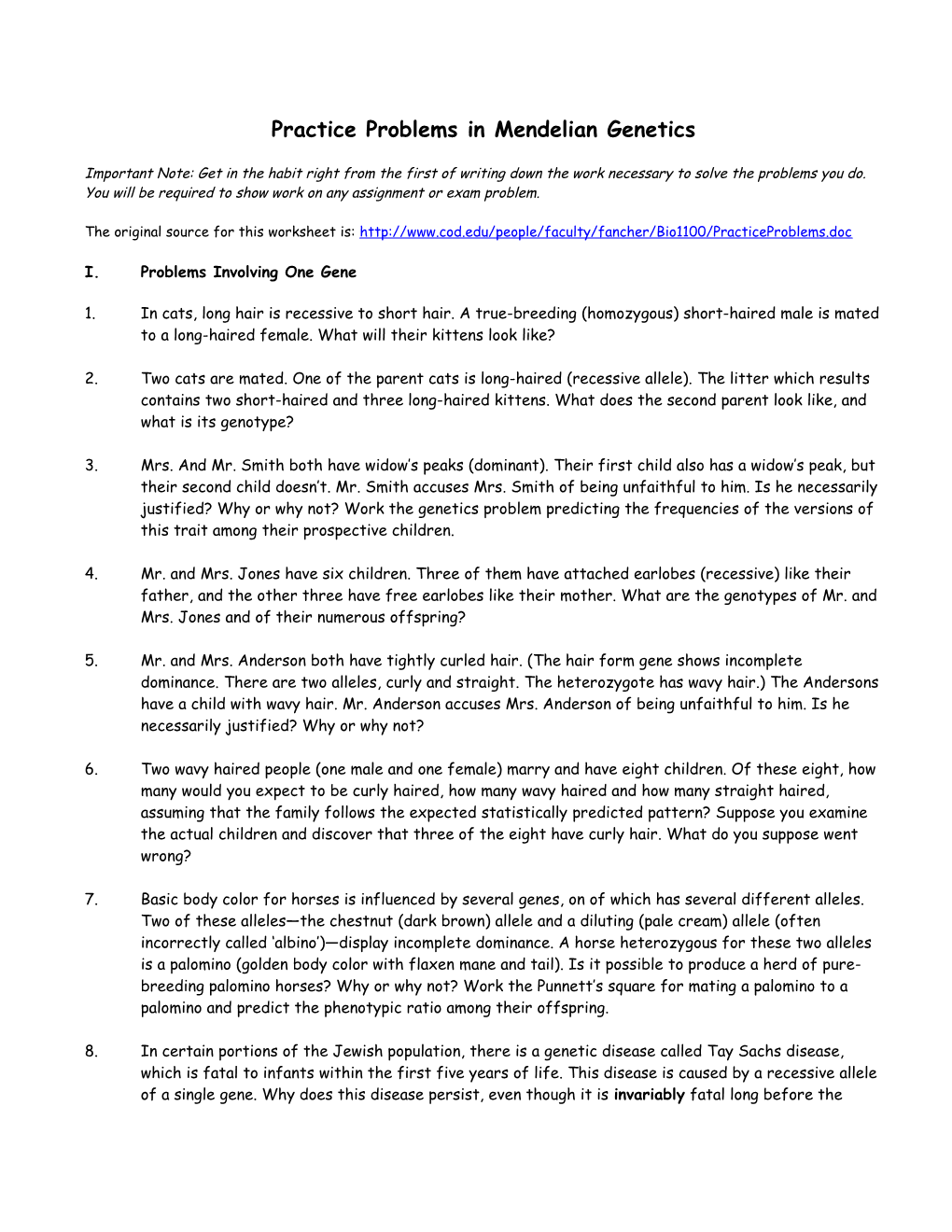 Problems in Mendelian Genetics s1