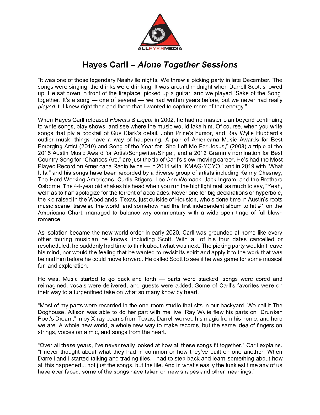 Hayes Carll – Alone Together Sessions