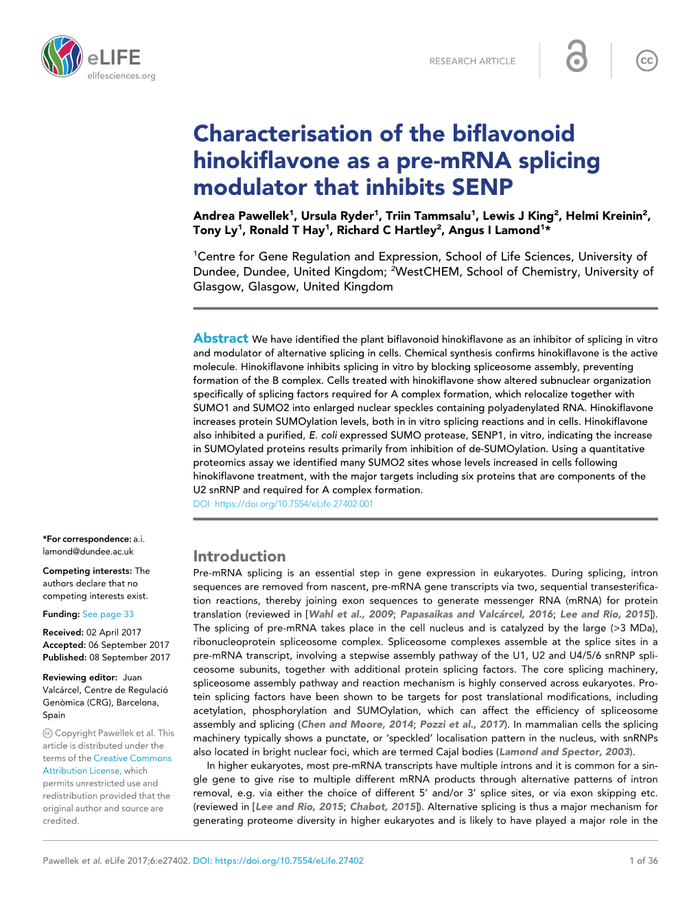 Characterisation of the Biflavonoid Hinokiflavone As a Pre-Mrna