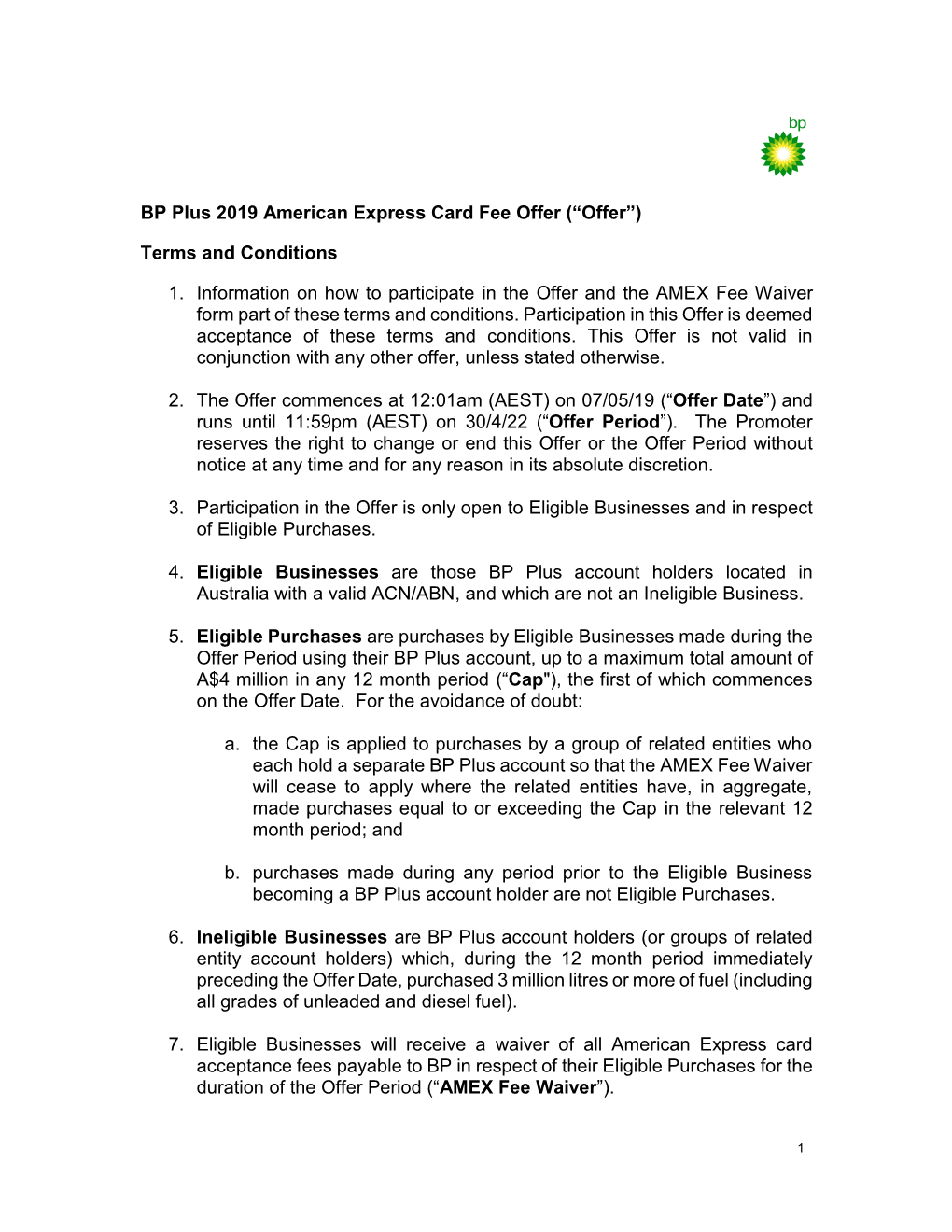 BP Plus Amex Offer Terms and Conditions Pdf / 156.5 KB