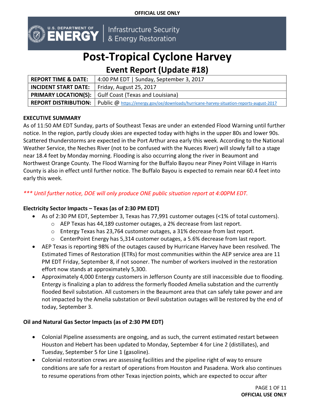 DOE Situation Report 16