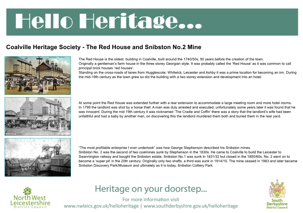 Coalville Heritage Society - the Red House and Snibston No.2 Mine