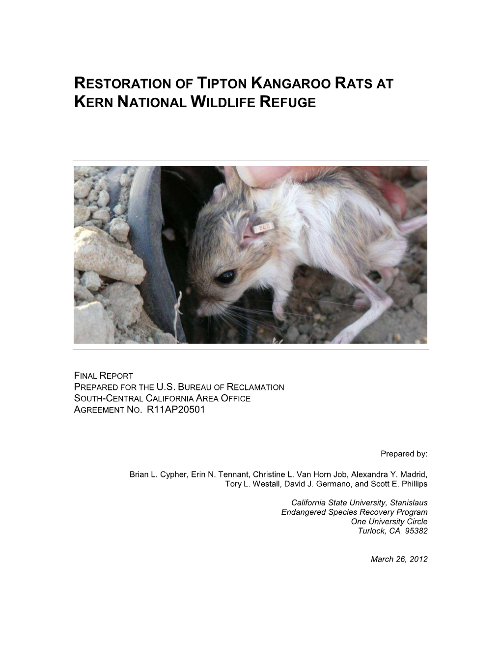 Restoration of Tipton Kangaroo Rats at Kern National Wildlife Refuge