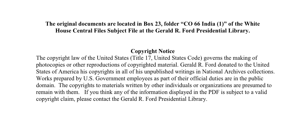 CO 66 India (1)” of the White House Central Files Subject File at the Gerald R