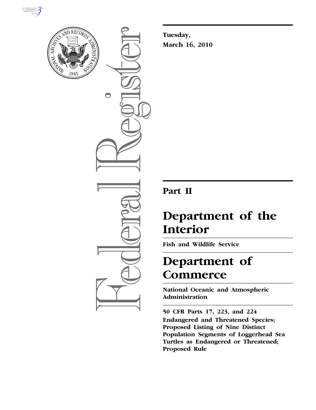 Department of the Interior Department of Commerce