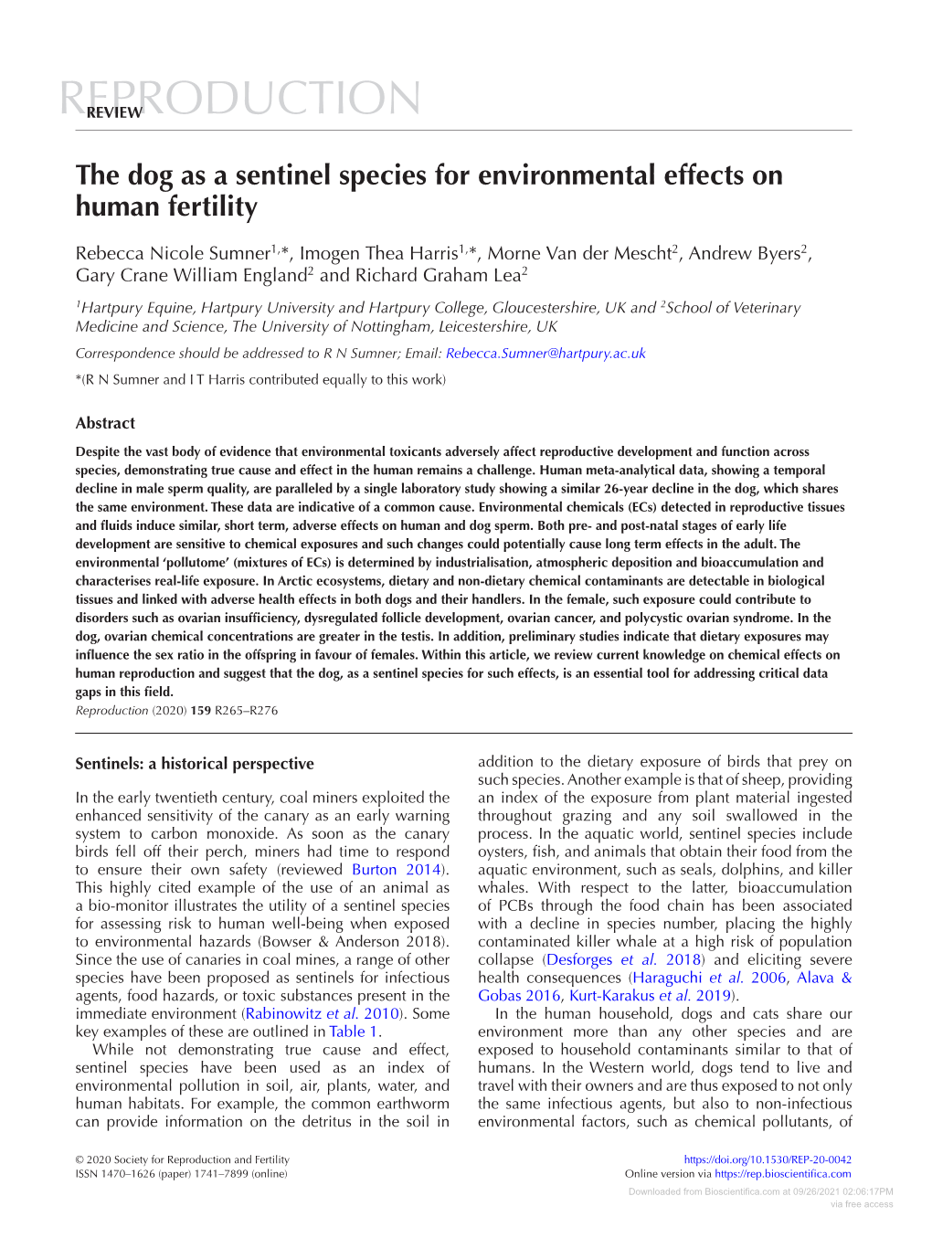 The Dog As a Sentinel Species for Environmental Effects on Human Fertility
