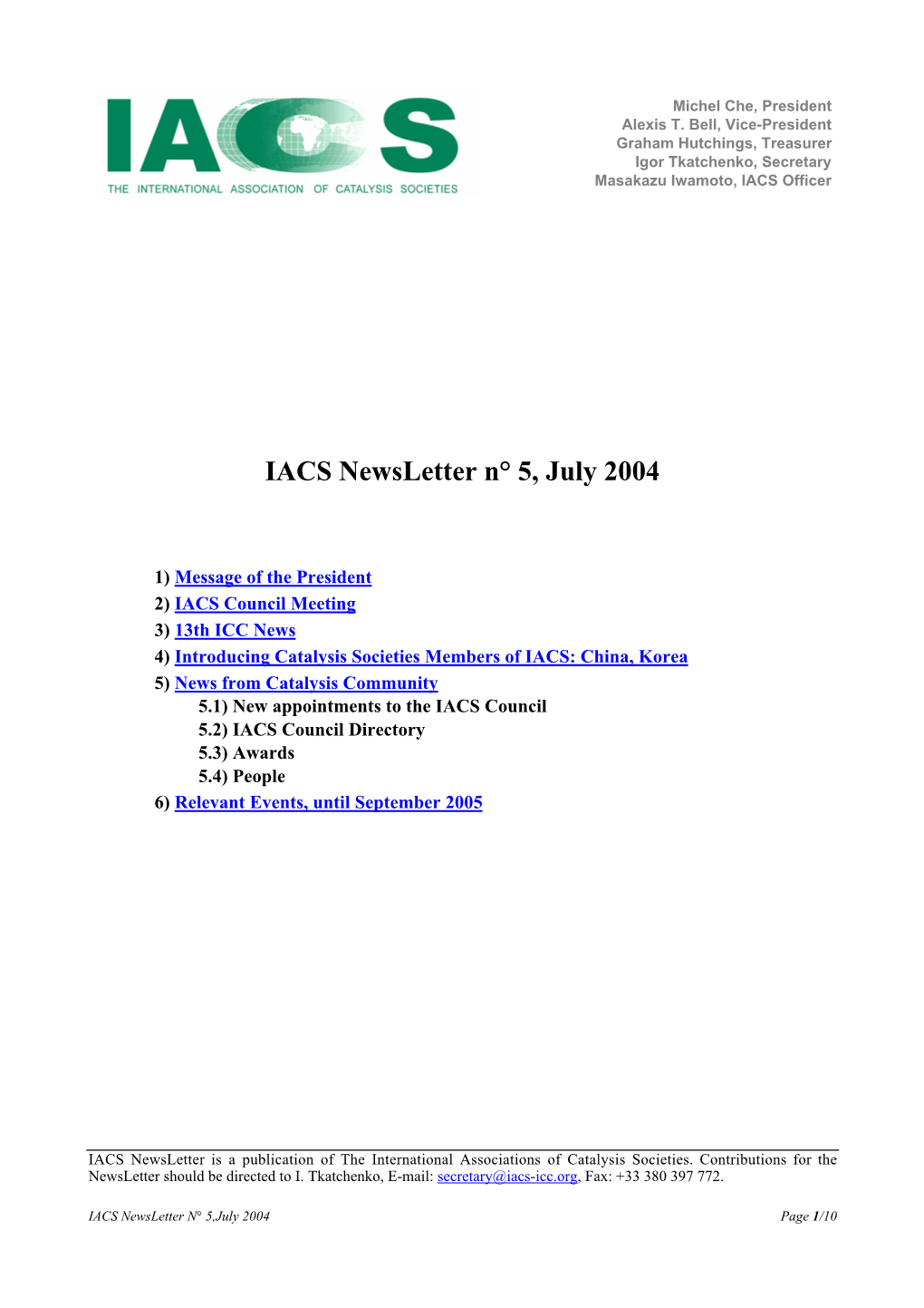 IACS Newsletter N° 5, July 2004