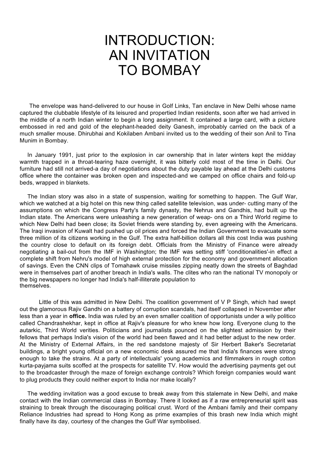 Introduction: an Invitation to Bombay