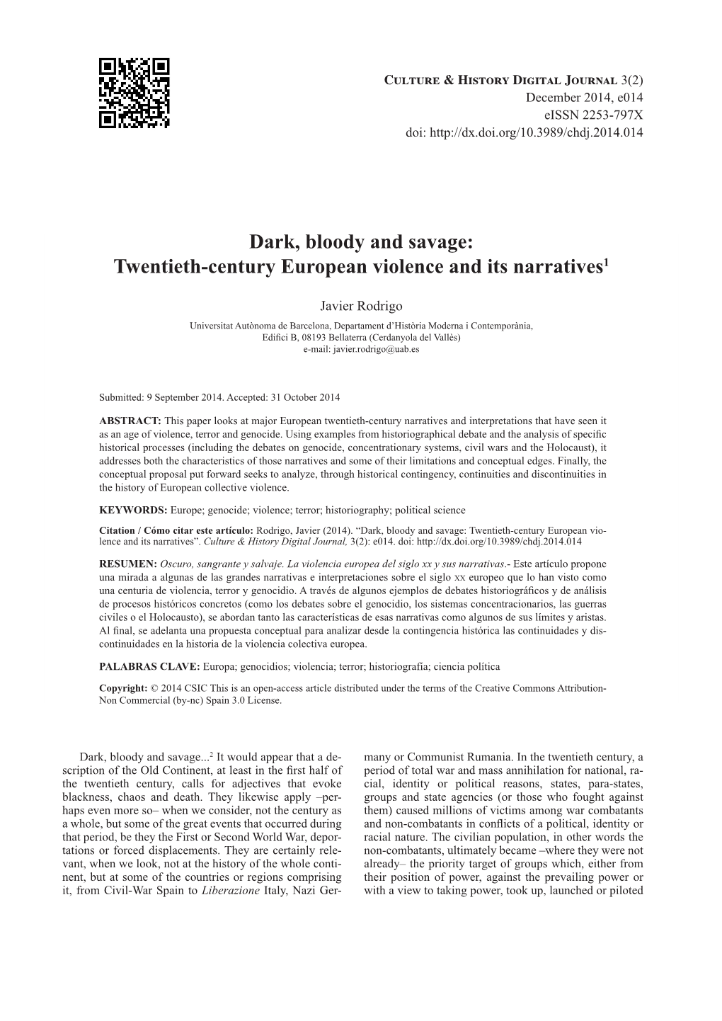 Twentieth-Century European Violence and Its Narratives1