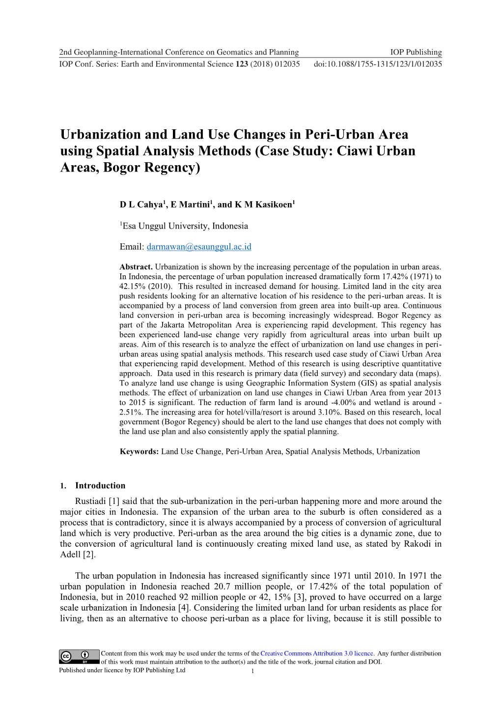 Case Study: Ciawi Urban Areas, Bogor Regency)