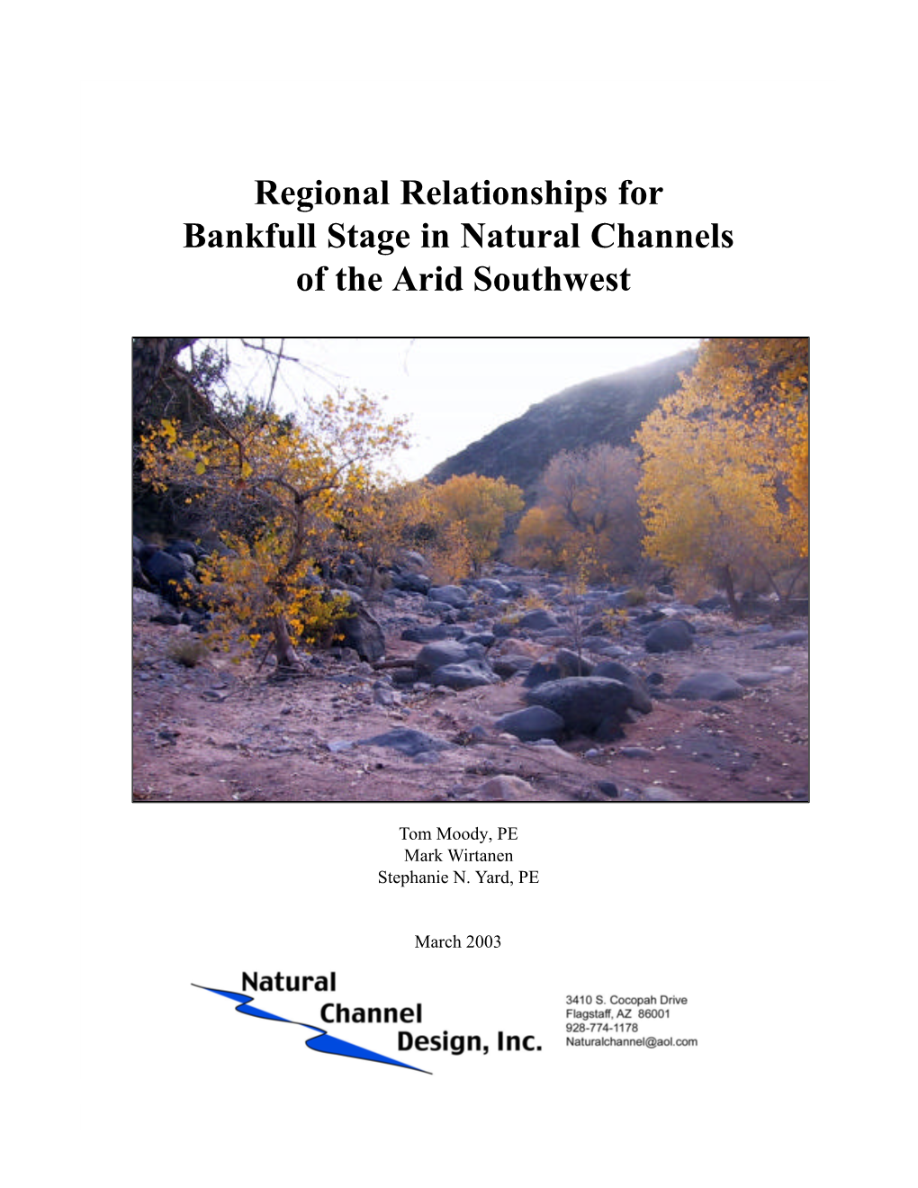 Regional Relationships for Bankfull Stage in Natural Channels of the Arid Southwest