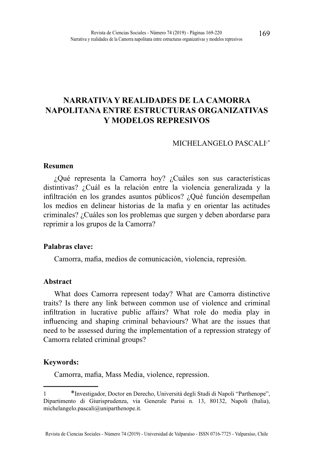 Narrativa Y Realidades De La Camorra Napolitana Entre Estructuras Organizativas Y Modelos Represivos