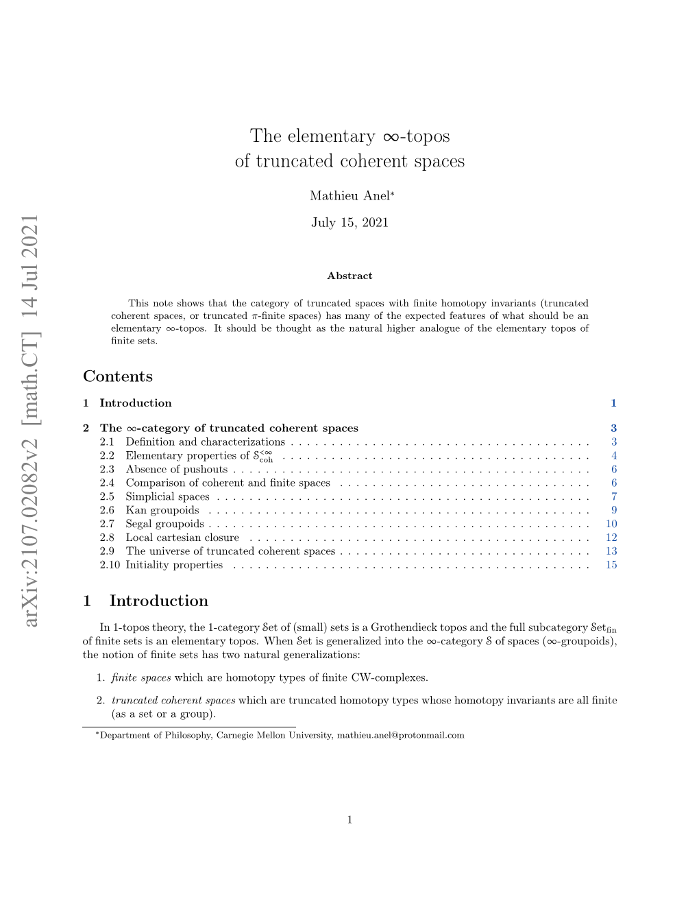 The Elementary Infinity-Topos of Truncated Coherent Spaces