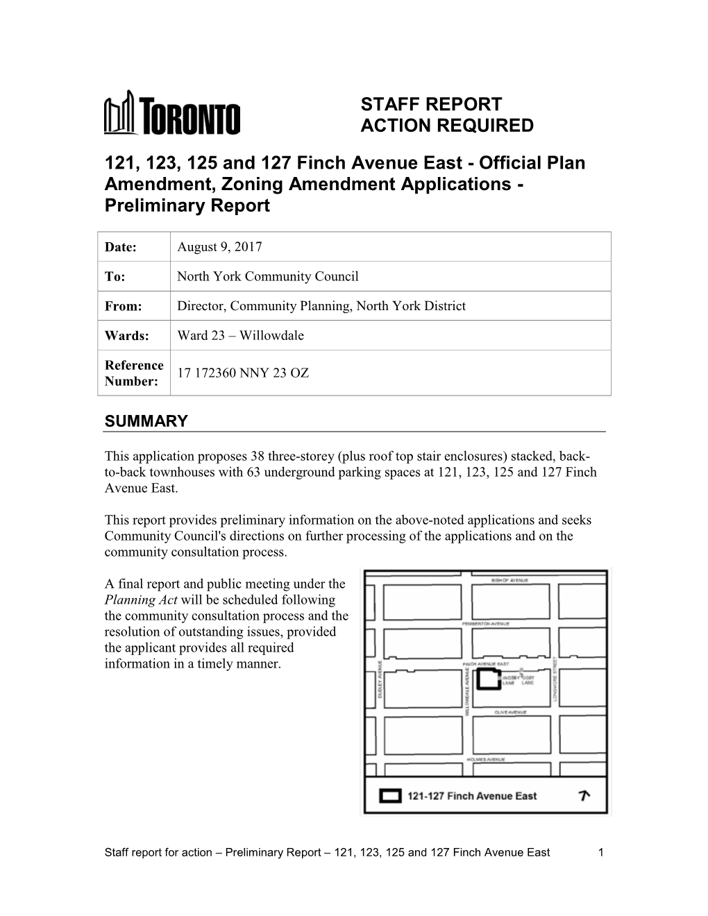 121, 123, 125 and 127 Finch Avenue East - Official Plan Amendment, Zoning Amendment Applications - Preliminary Report