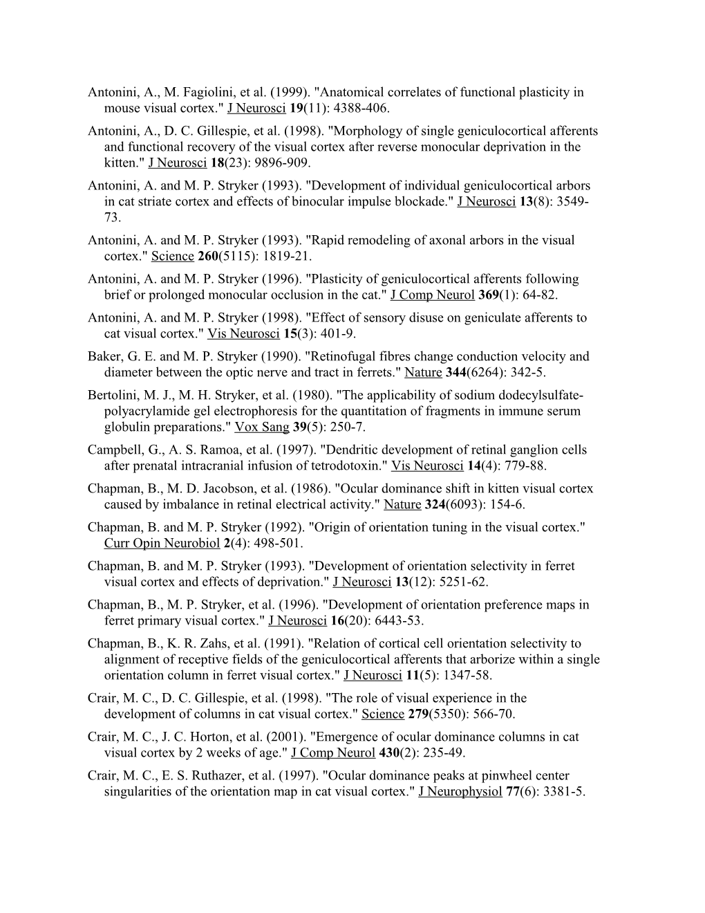 Antonini, A., M. Fagiolini, Et Al. (1999). Anatomical Correlates of Functional Plasticity