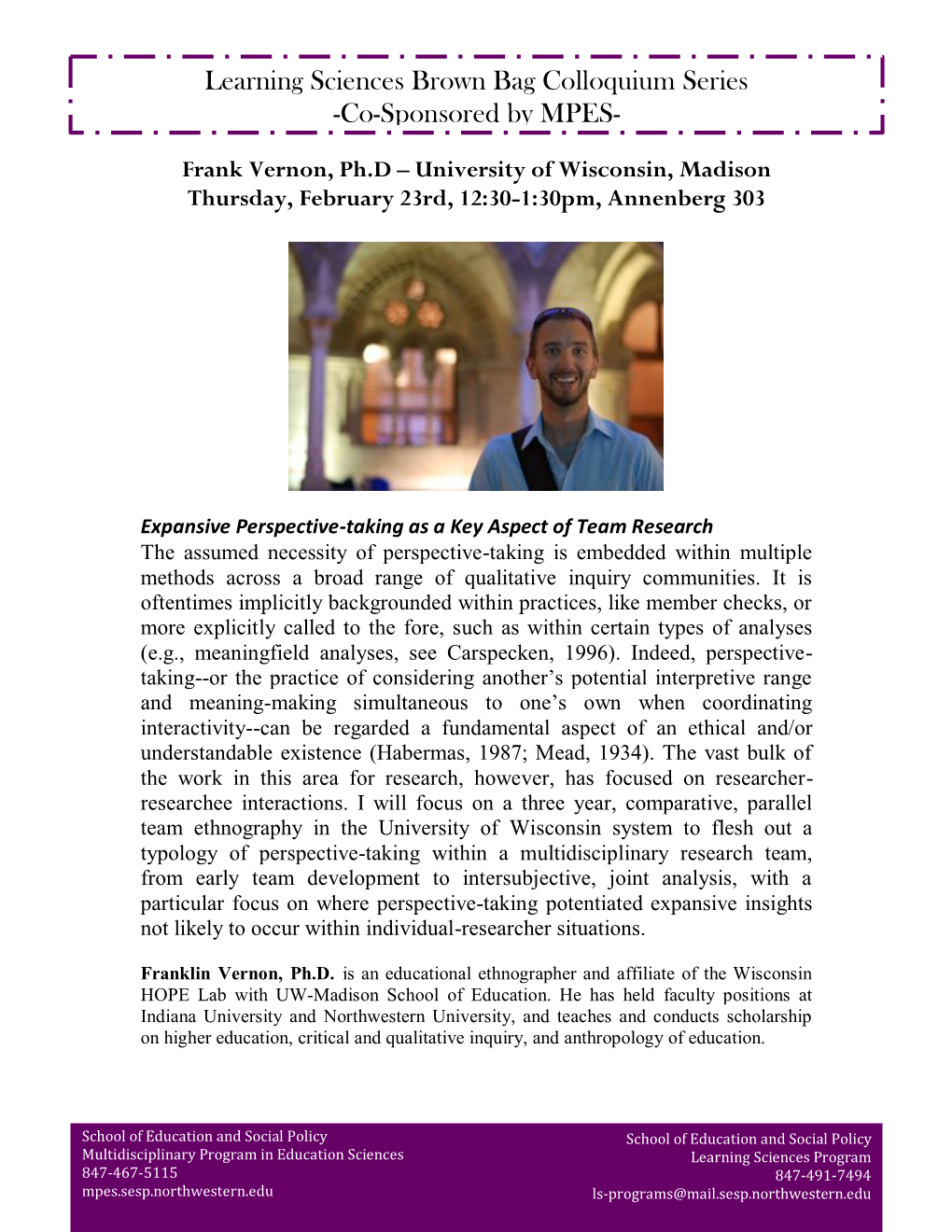 Learning Sciences Brown Bag Colloquium Series -Co-Sponsored by MPES