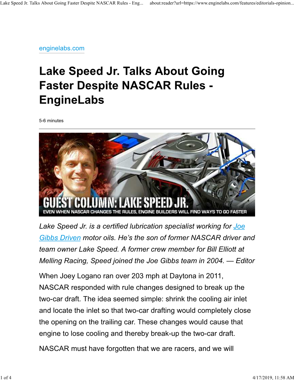 Lake Speed Jr. Talks About Going Faster Despite NASCAR Rules - Eng