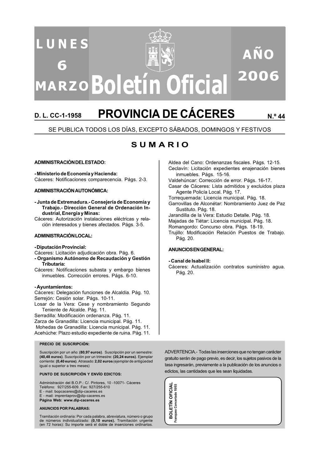 Boletín Oficial LUNES AÑO 2006