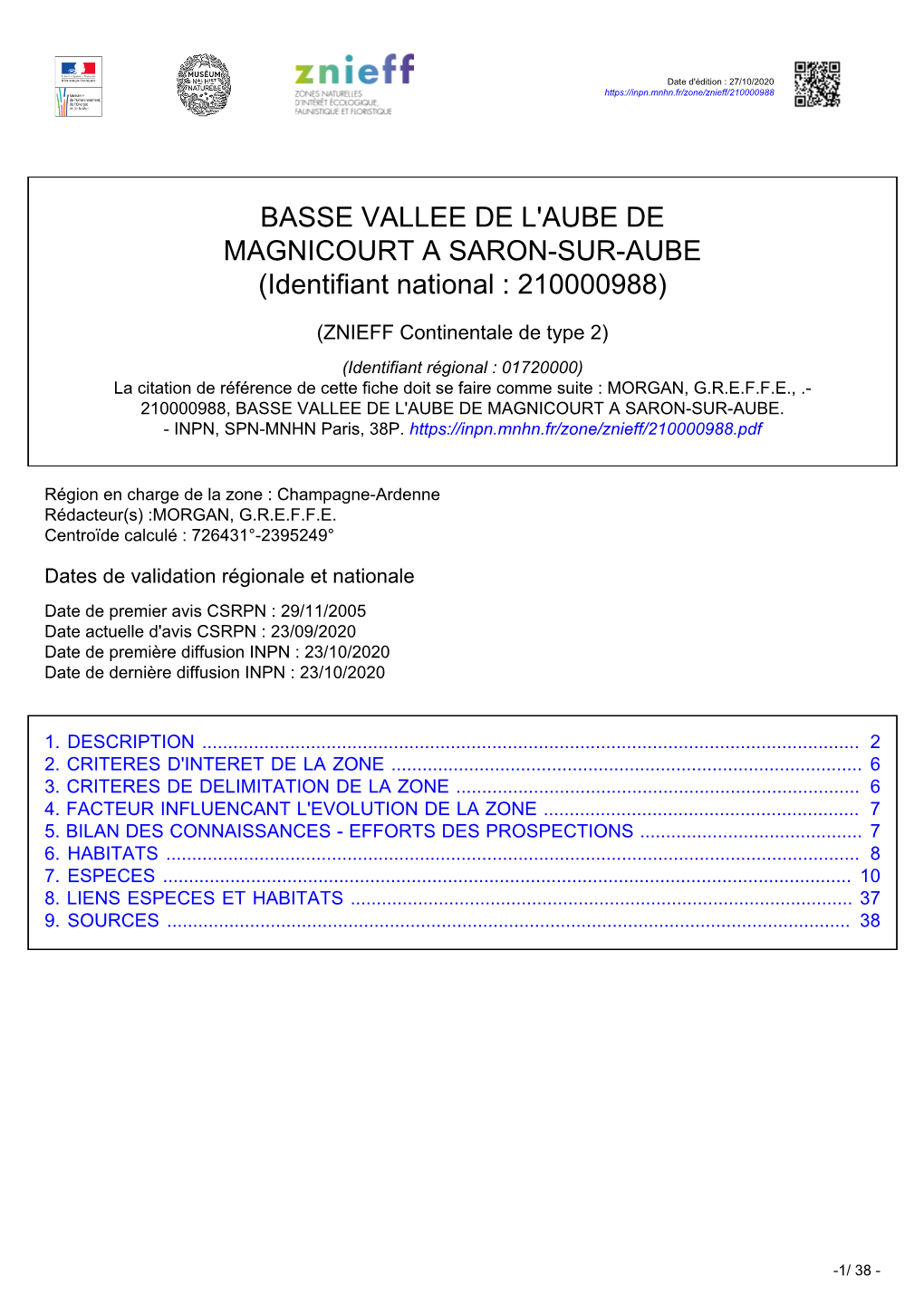 BASSE VALLEE DE L'aube DE MAGNICOURT a SARON-SUR-AUBE (Identifiant National : 210000988)