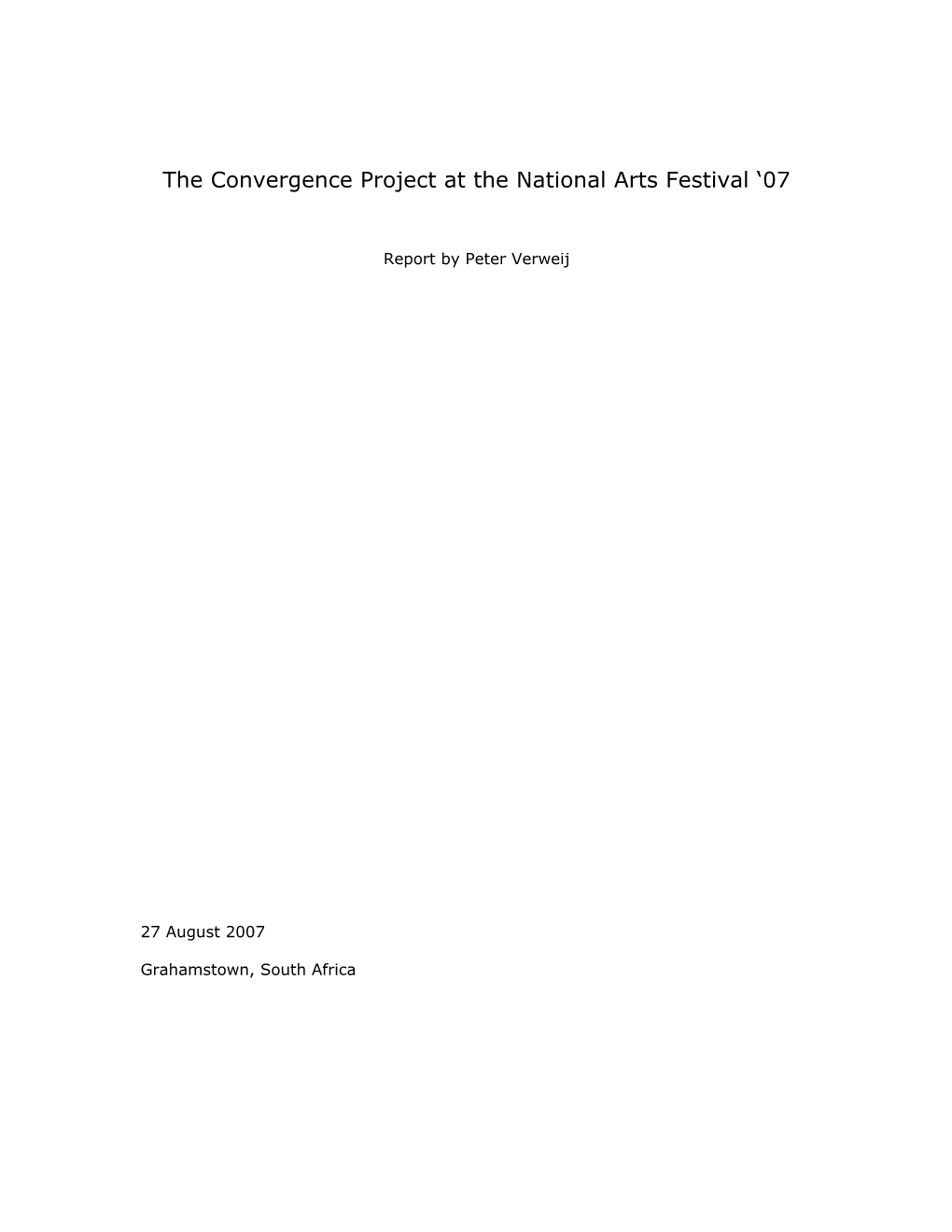 Report on the Convergence Project at the National Arts Festival