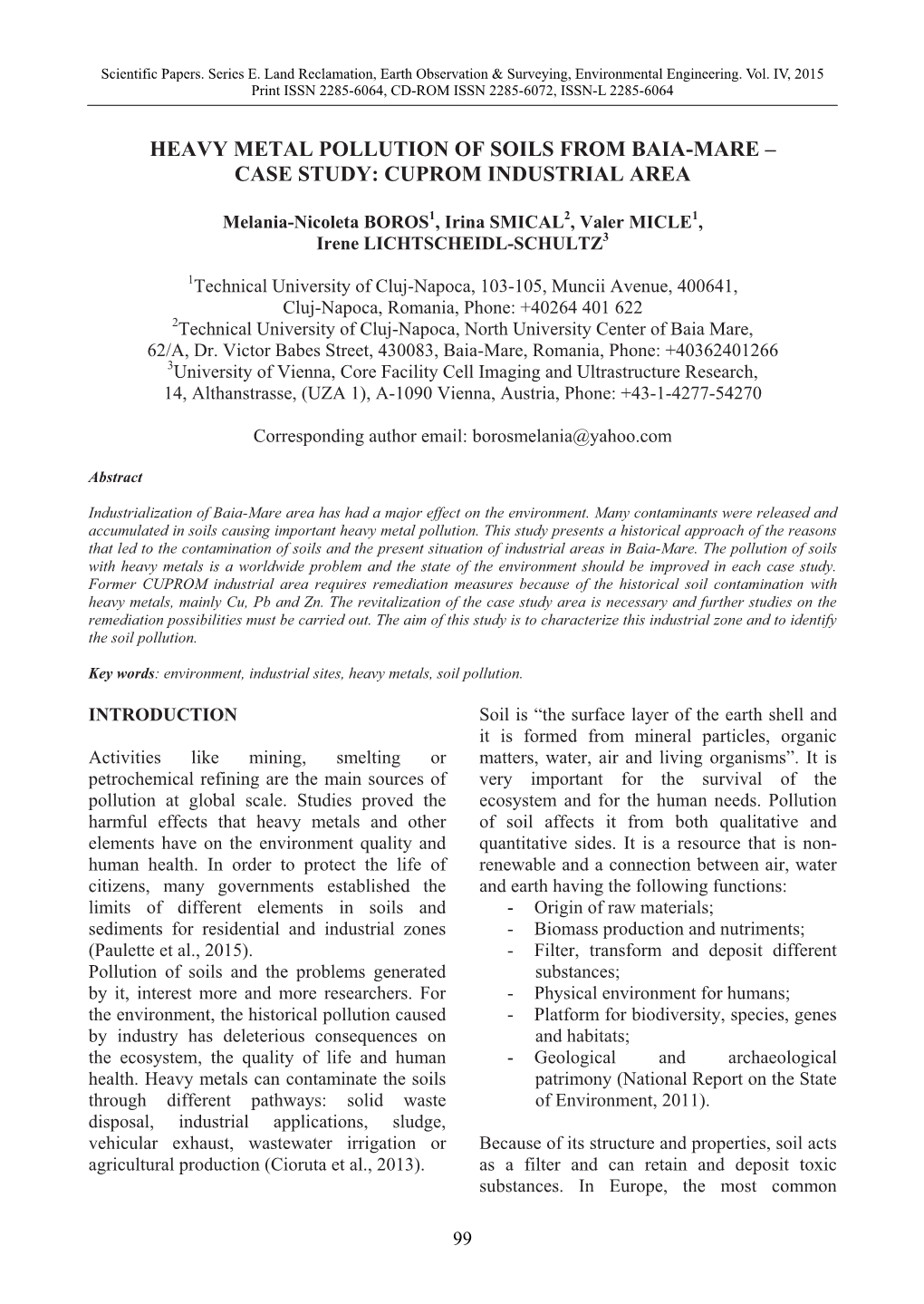 Heavy Metal Pollution of Soils from Baia-Mare – Case Study: Cuprom Industrial Area