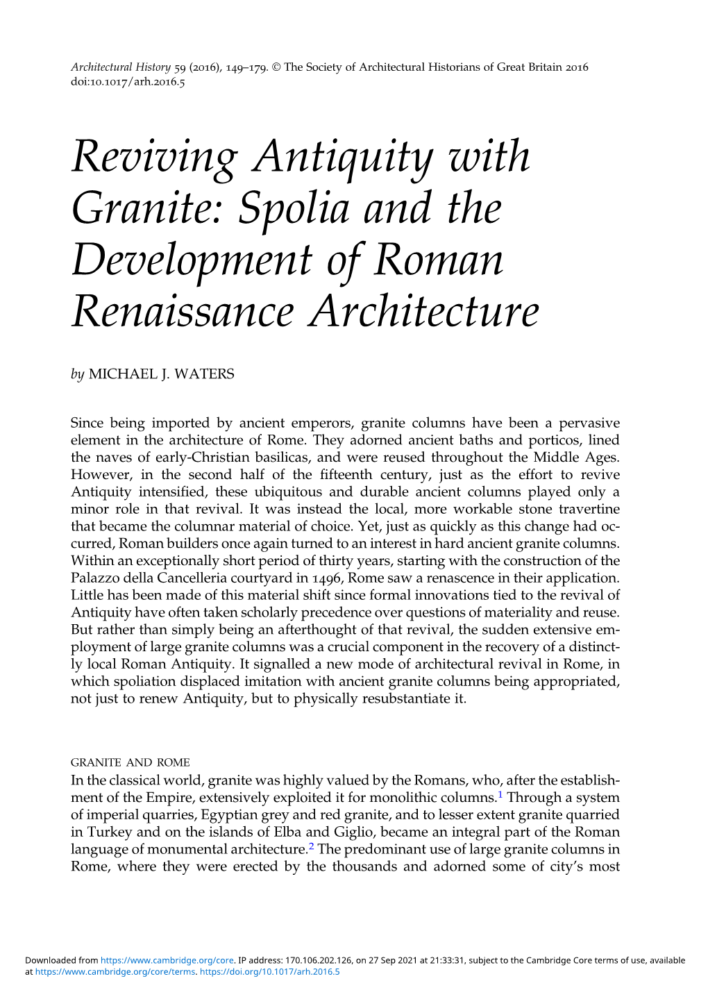 Reviving Antiquity with Granite: Spolia and the Development of Roman Renaissance Architecture