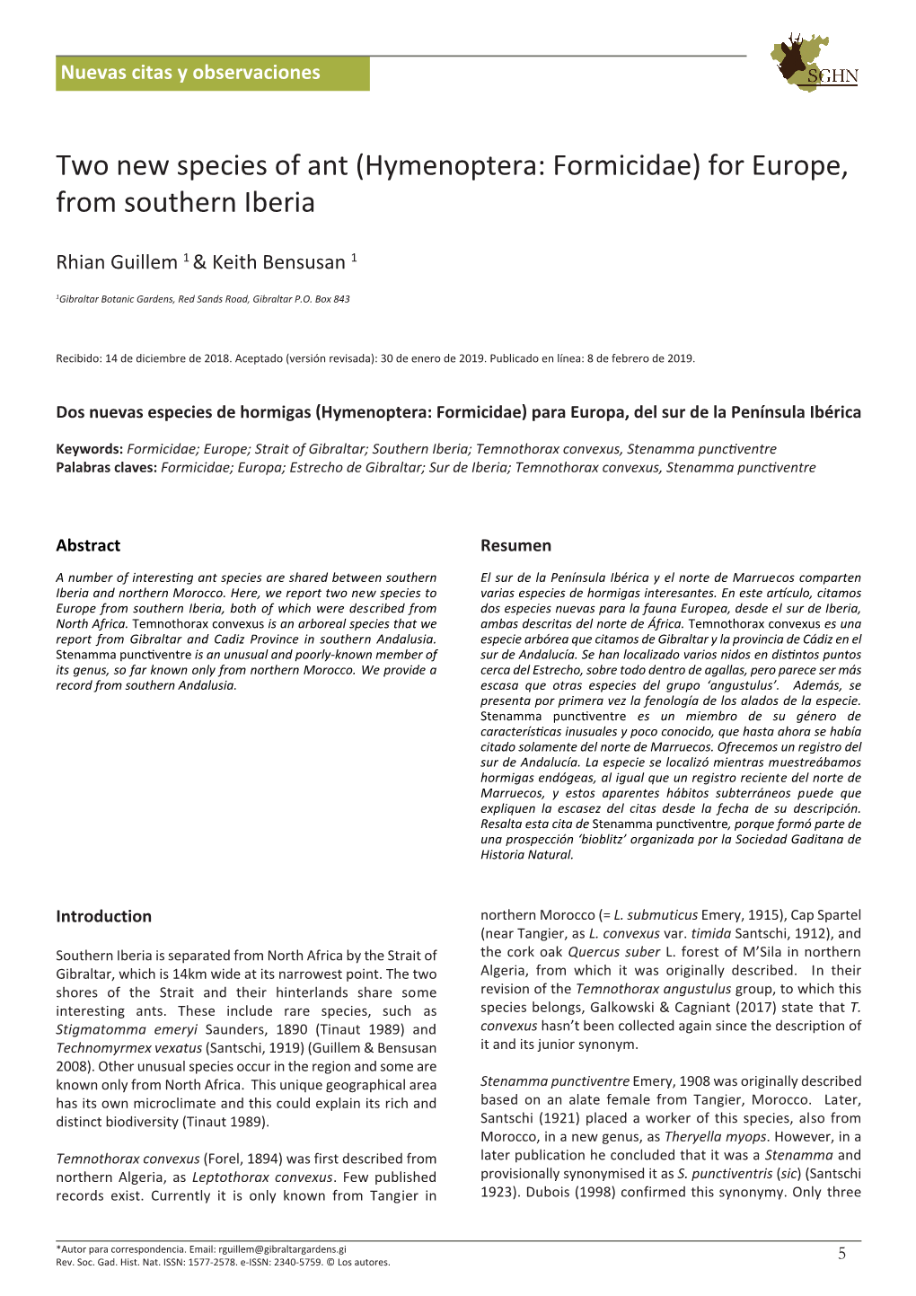 Hymenoptera: Formicidae) for Europe, from Southern Iberia