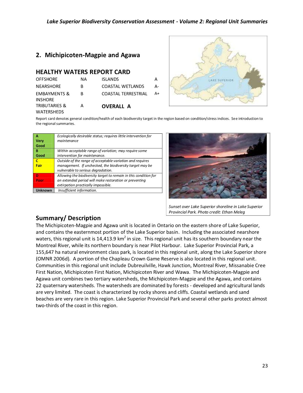 2. Michipicoten-Magpie and Agawa HEALTHY WATERS REPORT CARD Summary