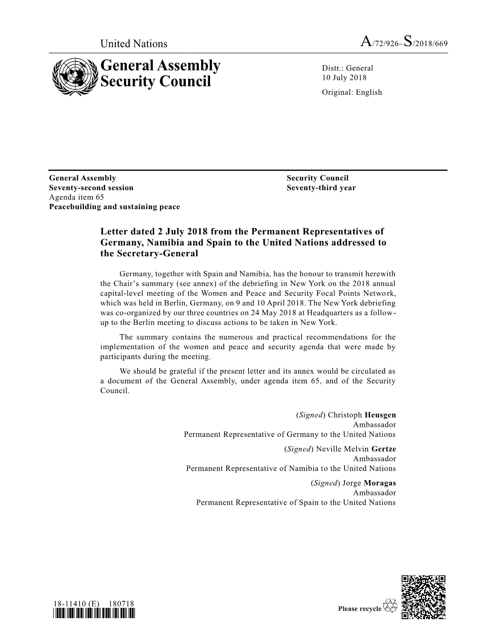 General Assembly Security Council Seventy-Second Session Seventy-Third Year Agenda Item 65 Peacebuilding and Sustaining Peace