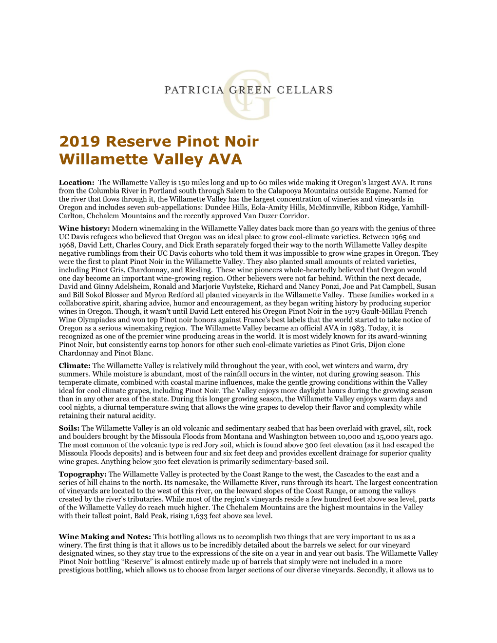 2019 Reserve Pinot Noir Willamette Valley AVA