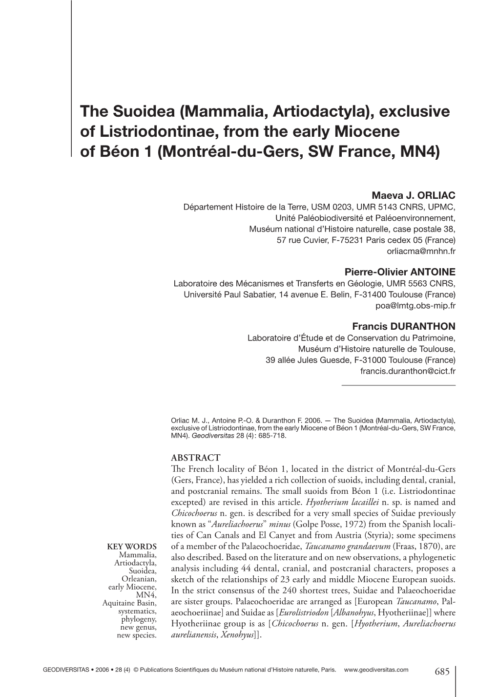 Mammalia, Artiodactyla), Exclusive of Listriodontinae, from the Early Miocene of Béon 1 (Montréal-Du-Gers, SW France, MN4