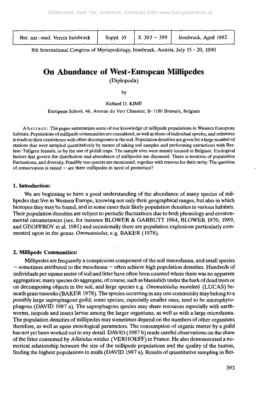 On Abundance of West-European Millipedes (Diplopoda)