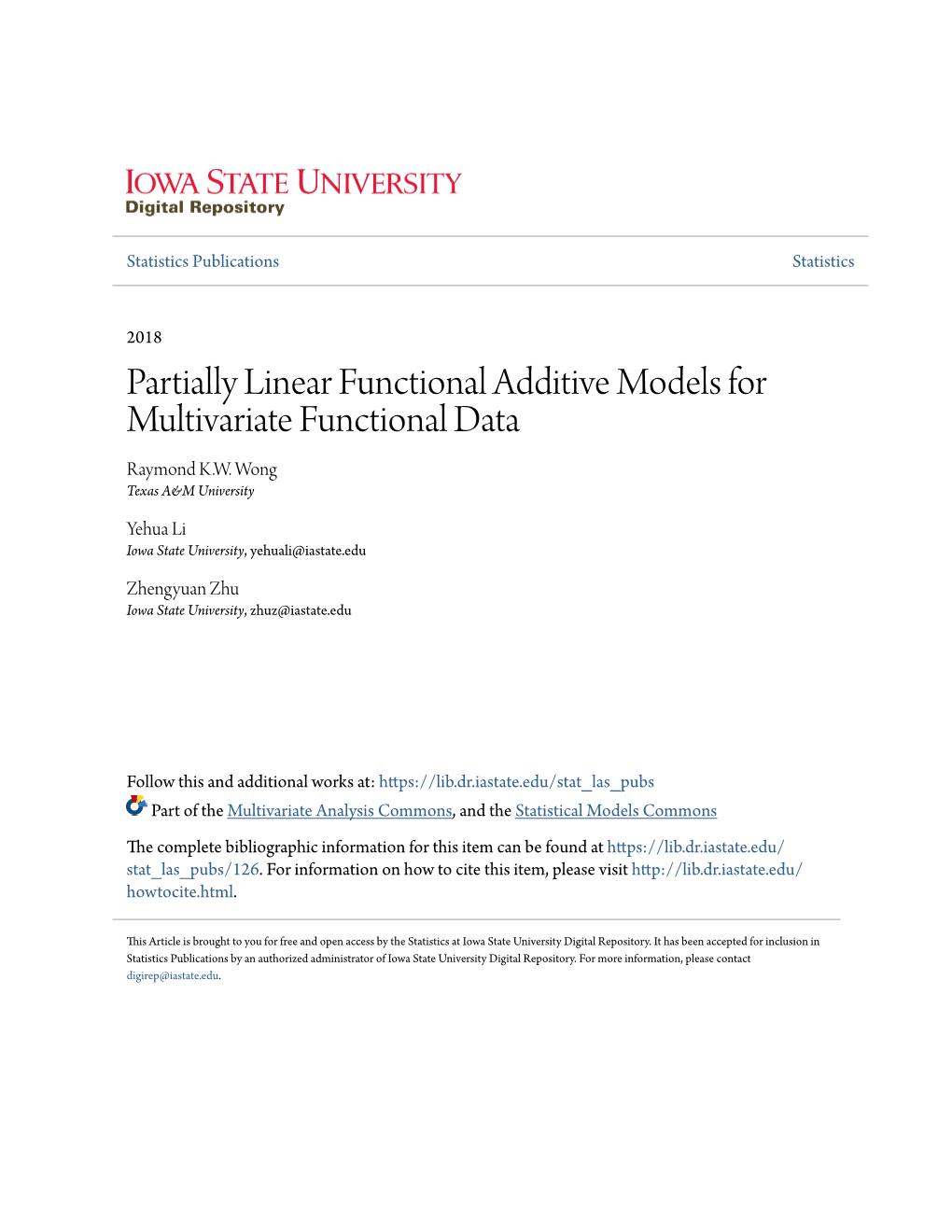 Partially Linear Functional Additive Models for Multivariate Functional Data Raymond K.W