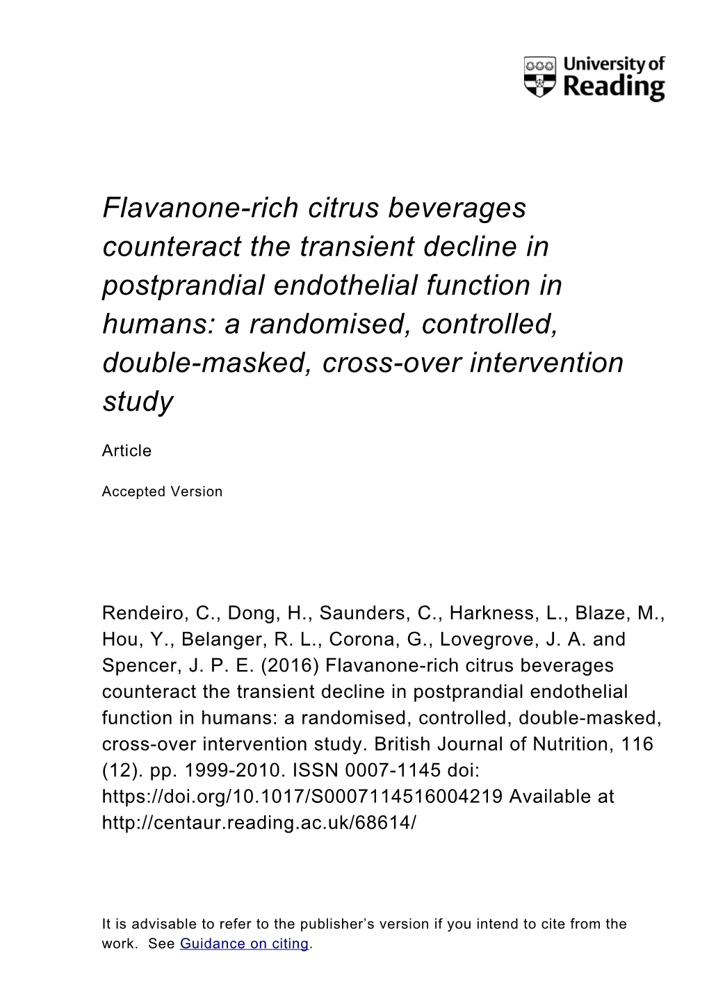 Flavanone-Rich Citrus Beverages Counteract the Transient