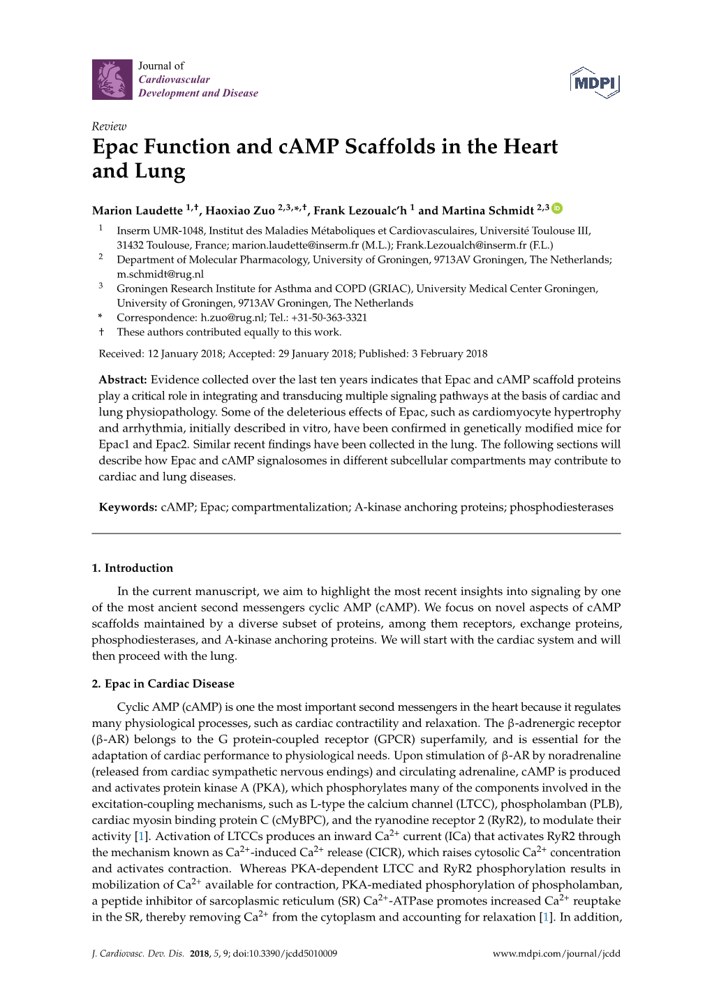 Epac Function and Camp Scaffolds in the Heart and Lung