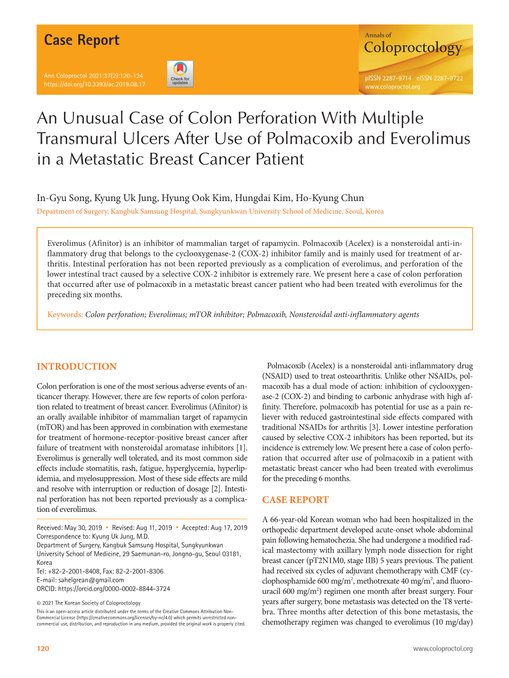 An Unusual Case of Colon Perforation with Multiple Transmural Ulcers After Use of Polmacoxib and Everolimus in a Metastatic Breast Cancer Patient