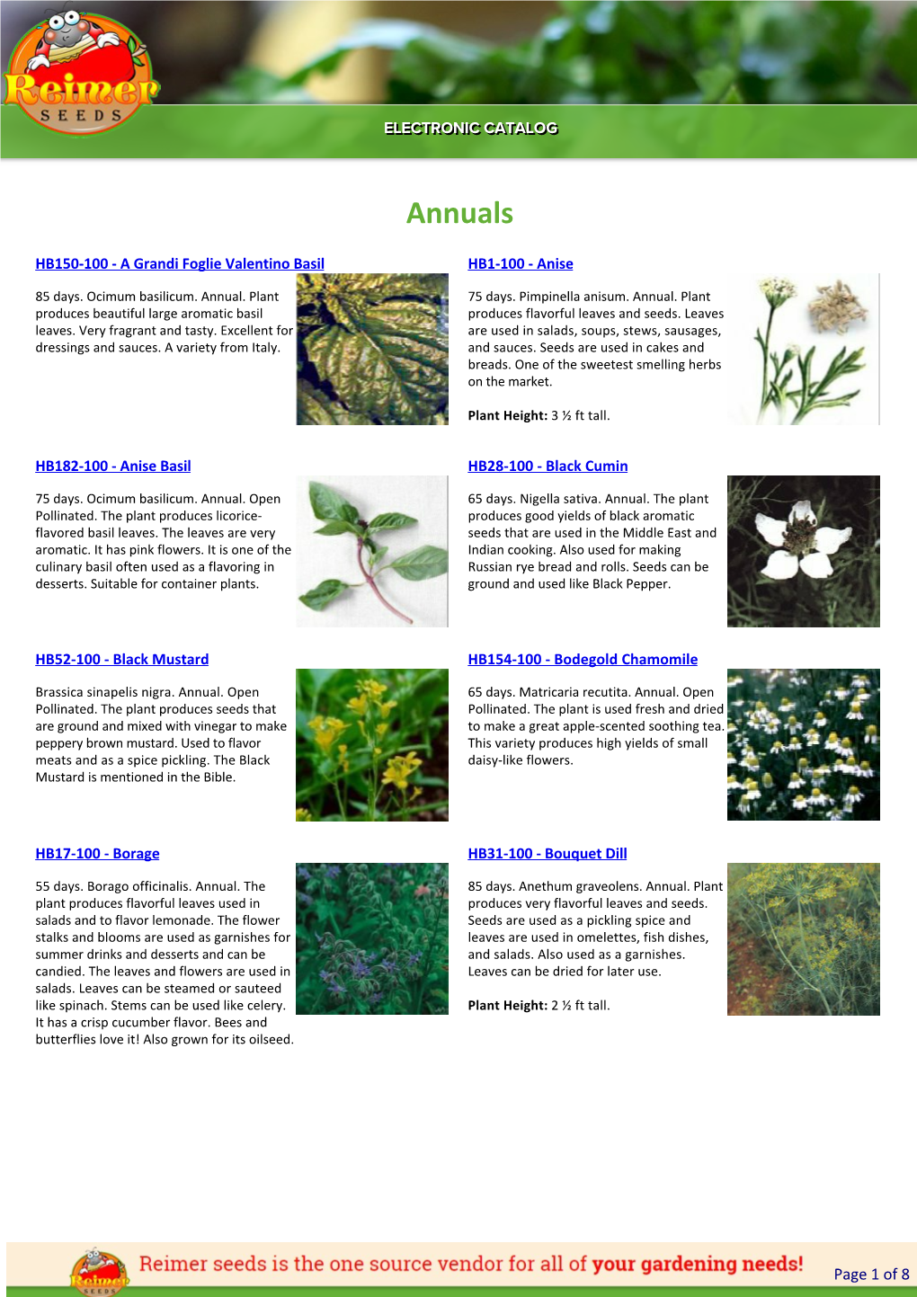 Reimer Seeds Catalog