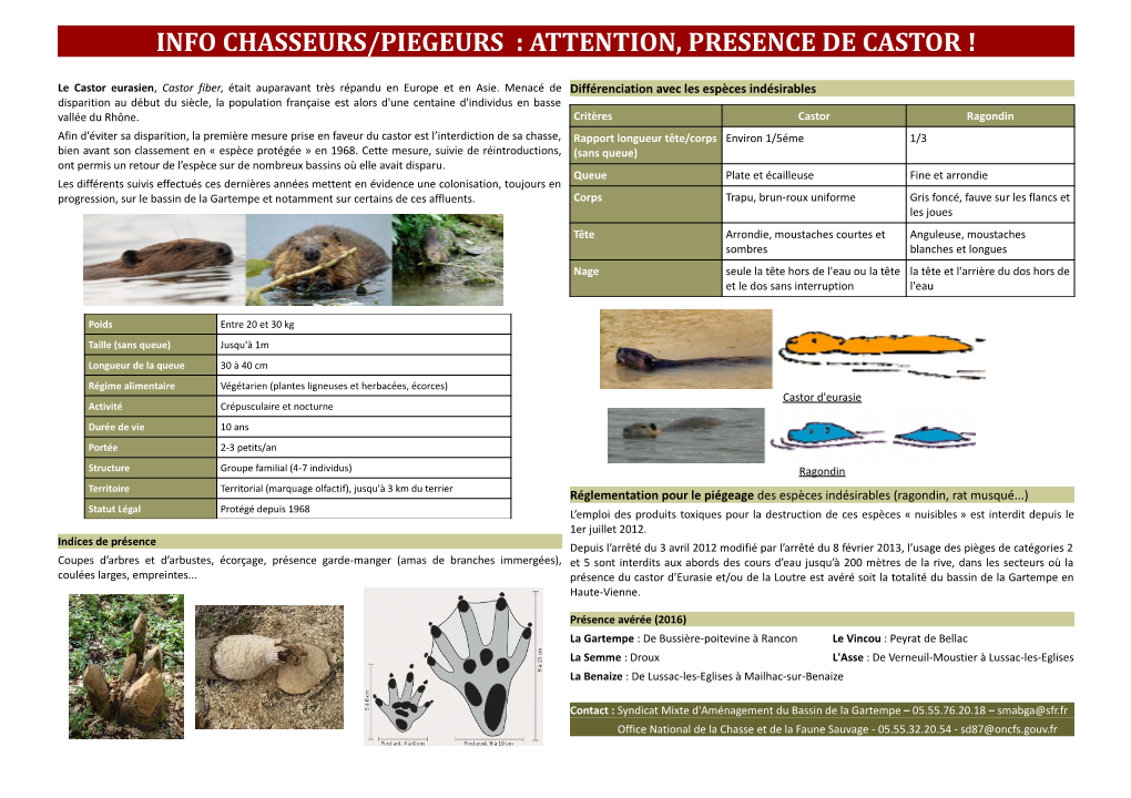 Info Chasseurs/Piegeurs : Attention, Presence De Castor !