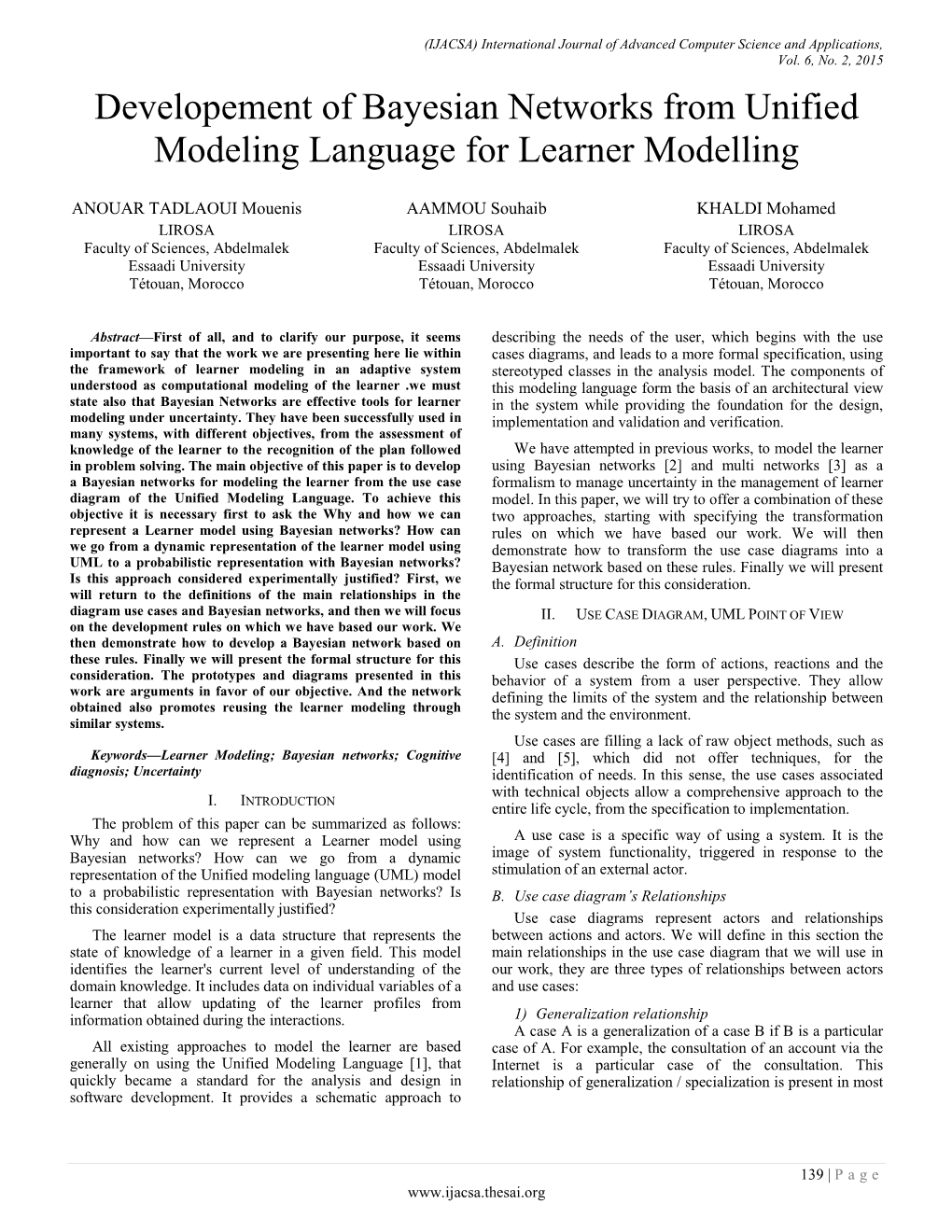 Developement of Bayesian Networks from Unified Modeling Language for Learner Modelling