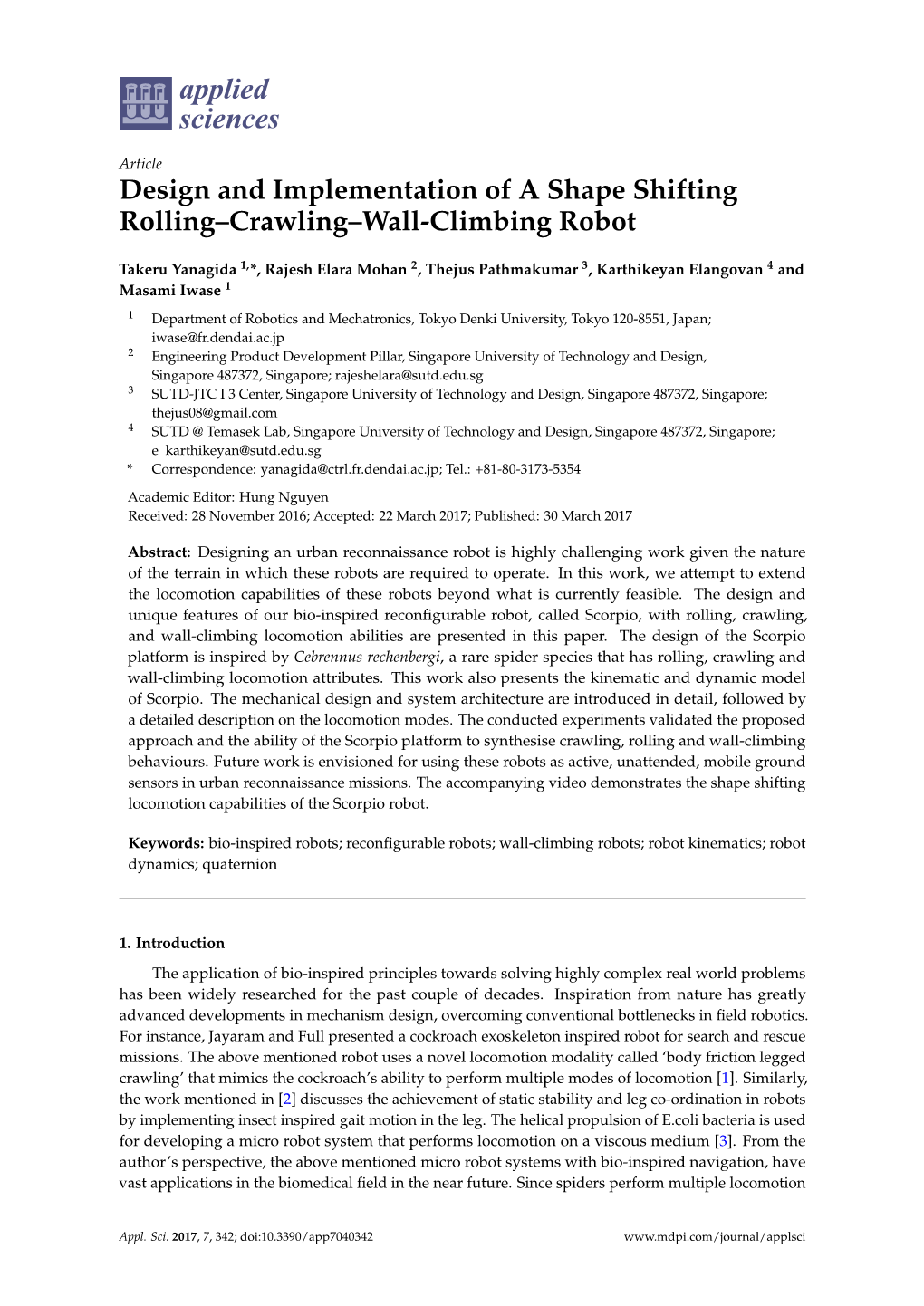 Design and Implementation of a Shape Shifting Rolling–Crawling–Wall-Climbing Robot