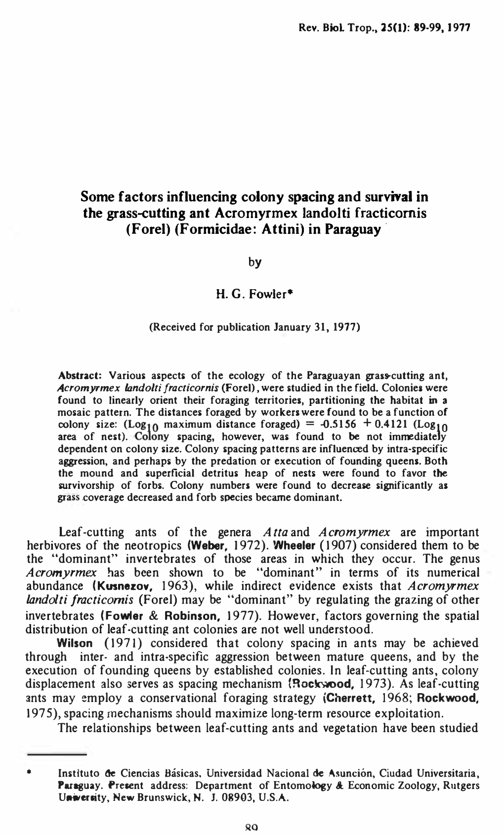 By H. G. Fowler" Leaf-Cutting Ants of the Genera Are Important Herbivores