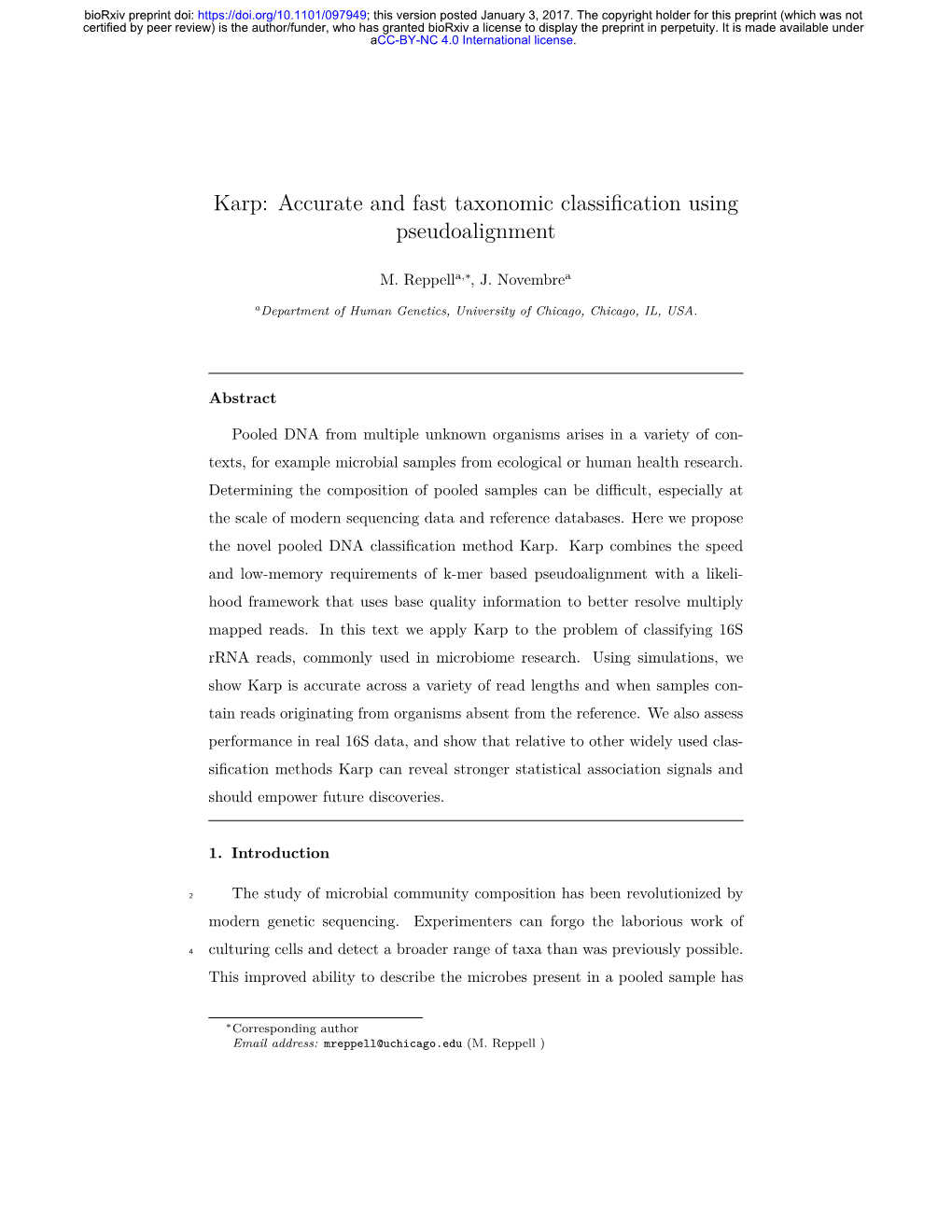 Karp: Accurate and Fast Taxonomic Classification Using Pseudoalignment