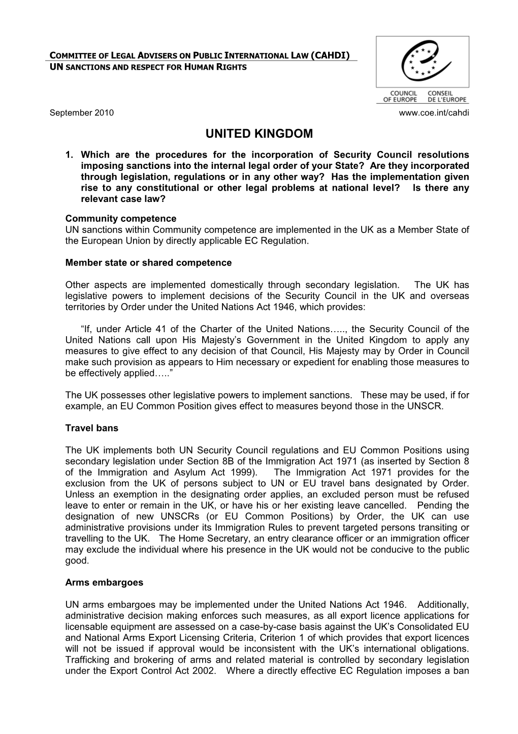 United Kingdom UN Sanctions 2010 E