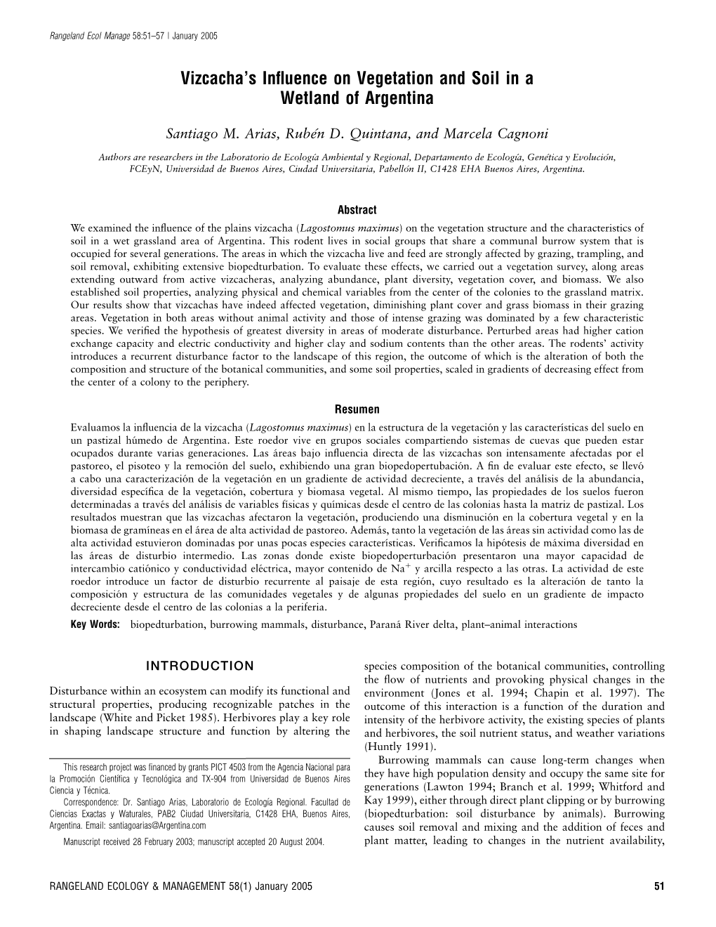 Vizcacha's Influence on Vegetation and Soil in a Wetland of Argentina