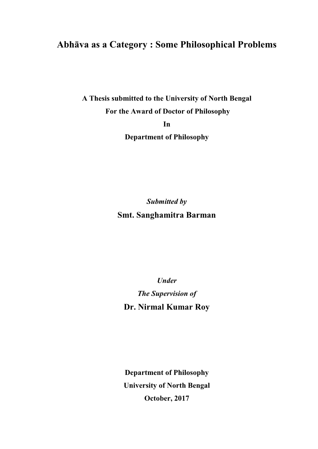 Abhāva As a Category : Some Philosophical Problems