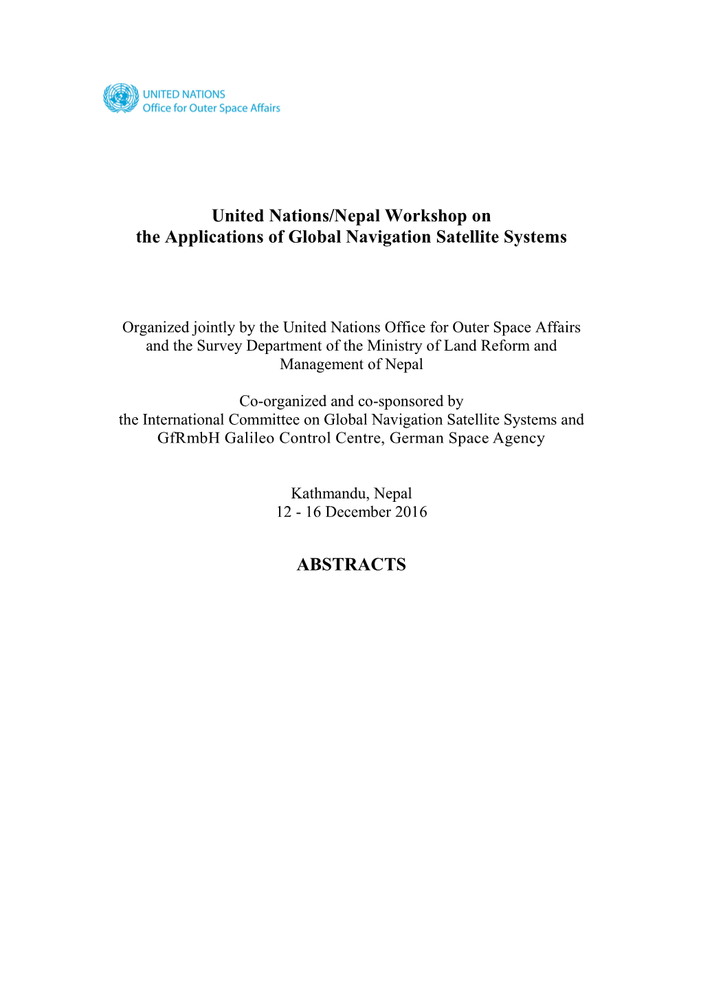 United Nations/Nepal Workshop on the Applications of Global Navigation Satellite Systems