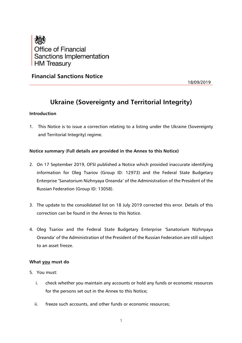 Ukraine (Sovereignty and Territorial Integrity)